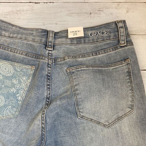 Women’s Grace In La Easy Fit Denim Flare Leg Jeans Pants Size 29 - Picture 8 of 8